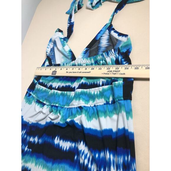 Iman Women LG Maxi Dress Halter Artsy Boho Geometric Pullover Elastic Back - Picture 10 of 12